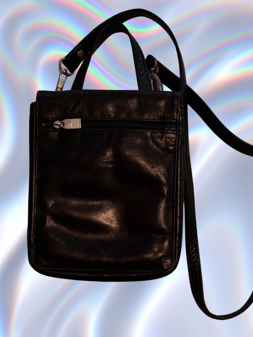 Vintage 1990s Wilson Leather black leather crossbody travel bag EUC